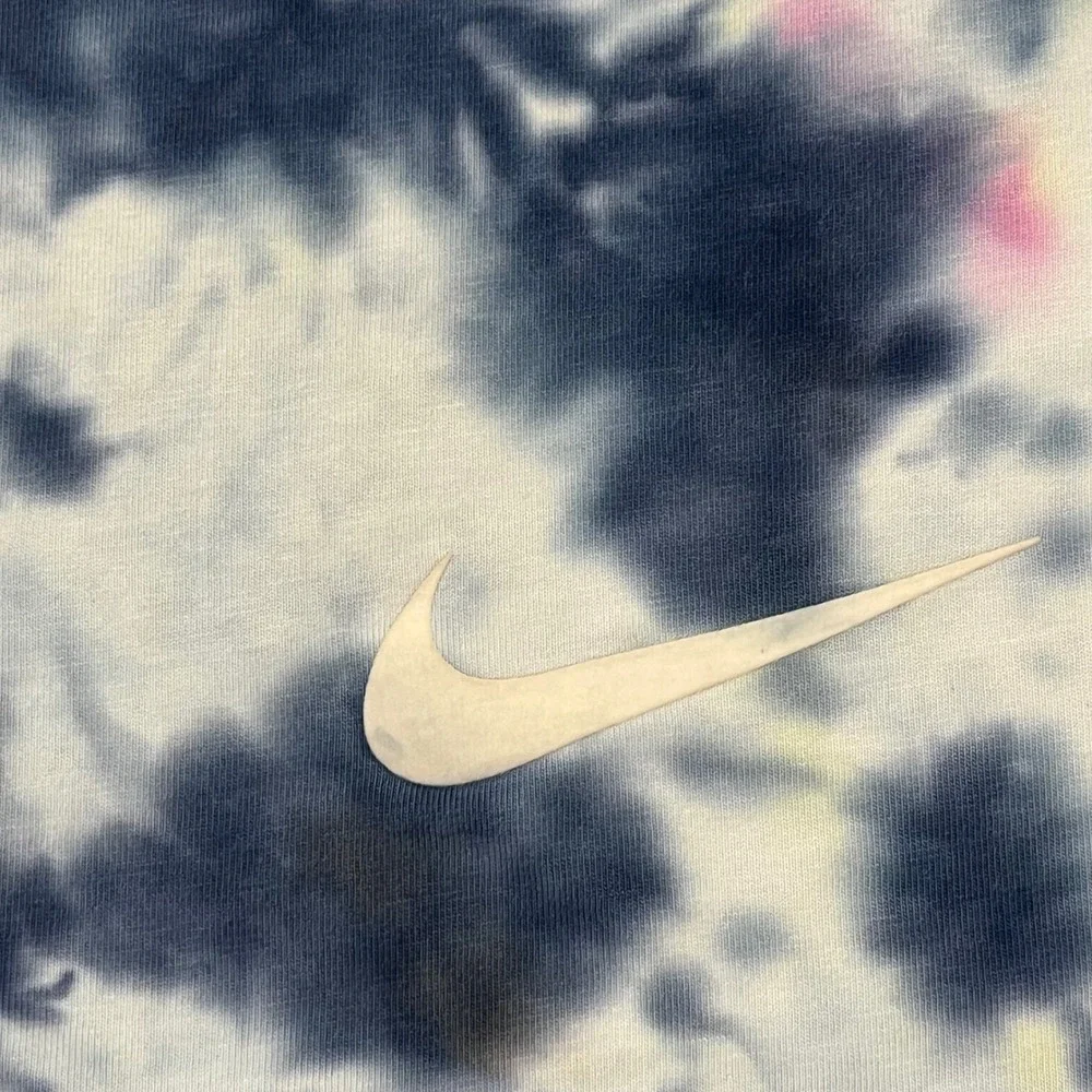 Nike Mens XL Tie Dye Graphic T-Shirt Blue Pink Yellow Just Do It Cartoon Swoosh